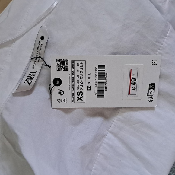 ZARA Corset-style button down blouse with corset 'overlay', white/tan, Size XS - Picture 6 of 7